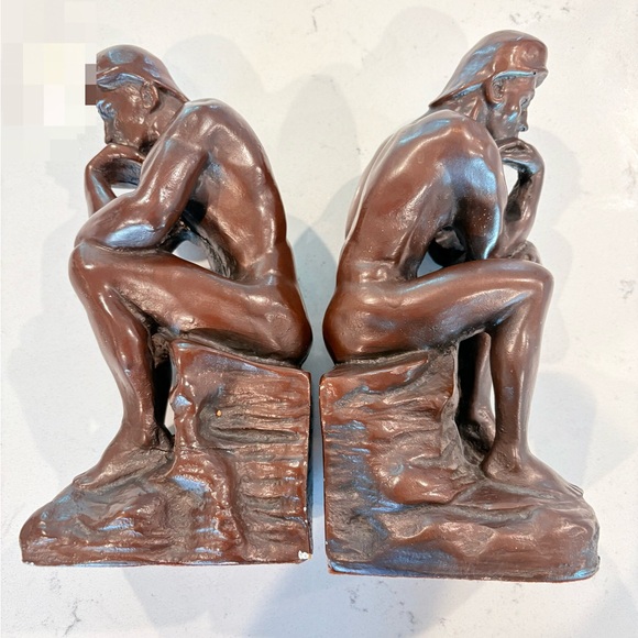 Vintage Marwal Faux Bronze Finished plaster “The Thinking” Bookends /Art Pieces